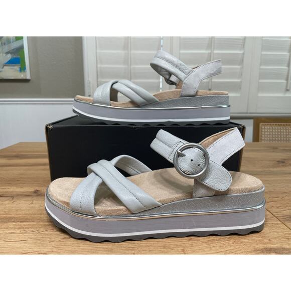 Vionic Reyna Vapor Leather Sandals Gray Size 8.5 NIB Slingback Wedge Slides - Picture 3 of 13